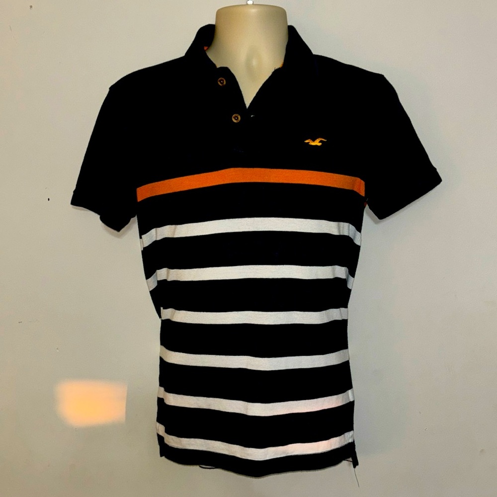 HOLLISTER  100% cotton blue white yellow short sleeve polo shirt size small
